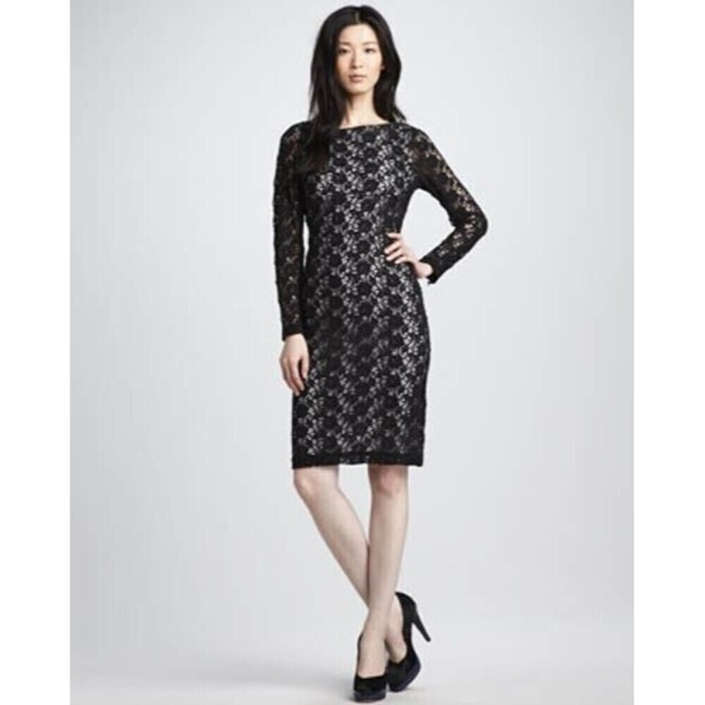 Women's Alice + Olivia Black Dandi Open-Back Lace Dress Size 6 - Picture 2 of 16